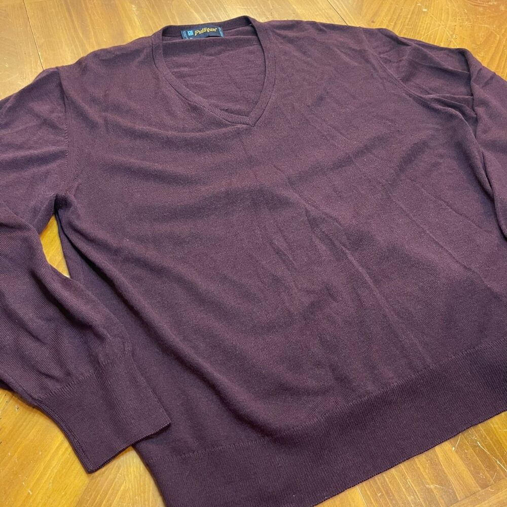 Pulligan Plum Purple Wool Blend V Neck Sweater Mens XL